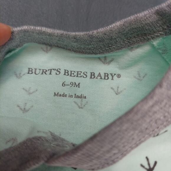 Burt's Bees One Piece Organic Cotton Romper With Hat Set Teal & Gray Size 6-9M - Picture 4 of 6